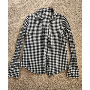 J.CREW Womens Sz L Black White Gingham Shirt Checkered Button Up Top